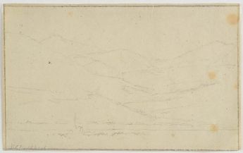 Gebirgslandschaft mit Kirche an einem Fluss