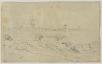 Holländische Landschaft mit Mühlen