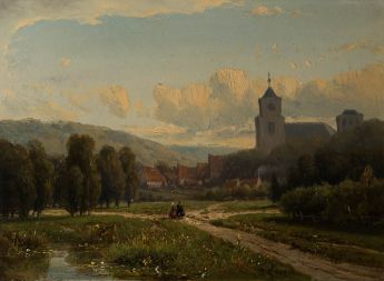 Landschaftsphantasie mit Elementen der Schwanenburg