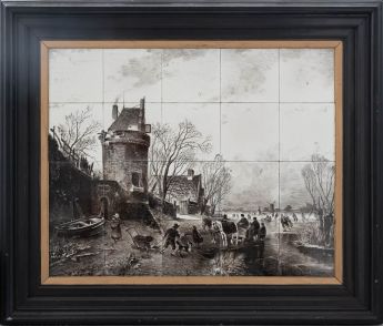 Fliesentableau mit Winterszene nach Andreas Schelfhout
