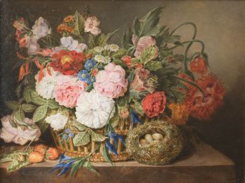Stillleben mit Blumen und Vogelnest, 1854