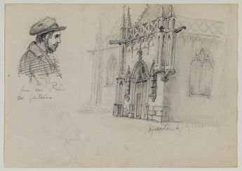 Studie eines Kopfes und eines Kirchenportals (Xanten)