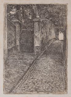 Blick in die Koekkoekstege auf das Gartentor des B.C. Koekkoek-Hauses