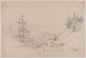 Dorf im Tal zwischen Hügeln