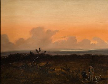 Abendliche Landschaft mit Jägern