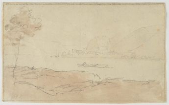 Flusslandschaft mit Dorf 