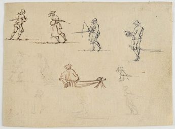 Frigurenstudien von Treckschuten ziehenden Männern