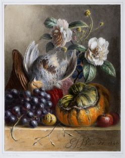 Stillleben mit Blumen, Obst und ein Rebhuhn,1841