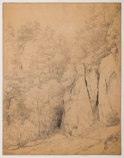 Schluchtweg mit Wanderer