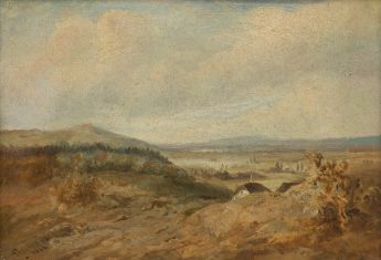 Hügellandschaft mit zwei Bauernhöfen