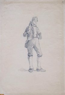 Figurenstudie stehender Holzarbeiter