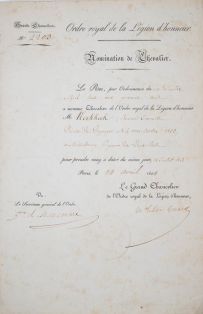 Ernennung zum "Chevalier des "Ordre Royale de la Légion d'Honneur" (vgl. 1125, 1126, 1128)