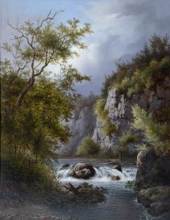 Der Düsselbach mit kleinem Wasserfall im Neanderthal ('Gesteins')