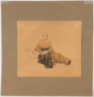 Sitzende junge Frau mit Korb