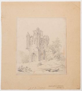 Turmruine in Landschaft