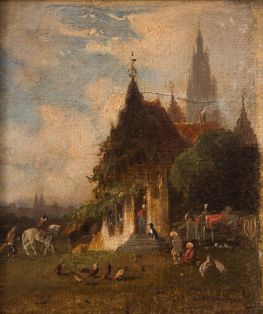 Stadtansicht mit Reiter